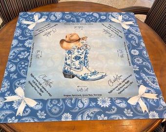 Mahjong Instructional Mat with bag: Cowboy Boot, western Neoprene noise reducing mat