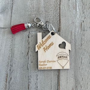 1.75” or 2.75” Realtor Custom Engraved wooden keychain, your Real estate logo and name, closing gift.