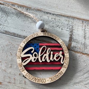 Soldier Ornament, 2 sided hand painted, army
