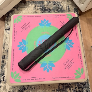 Mahjong Instructional Mat with carry bag, Neoprene American Rules, LP Pink & Aqua (rolled, not folded)