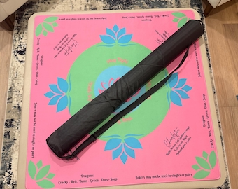 Mahjong Instructional Mat with carry bag, Neoprene American Rules, LP Pink & Aqua (rolled, not folded)