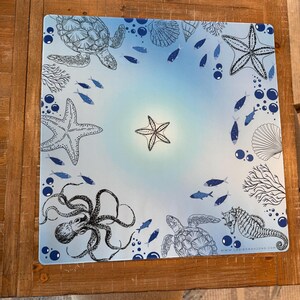 Sea life mahjong Mat with bag: nautical Neoprene noise reducing mat image 4