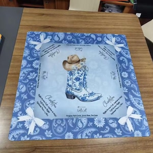 Mahjong Instructional Mat with bag: Cowboy Boot, western Neoprene noise reducing mat