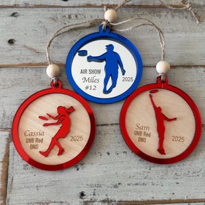 Ultimate Frisbee, disc golf Ornament, male or female options, your team color, Personalized