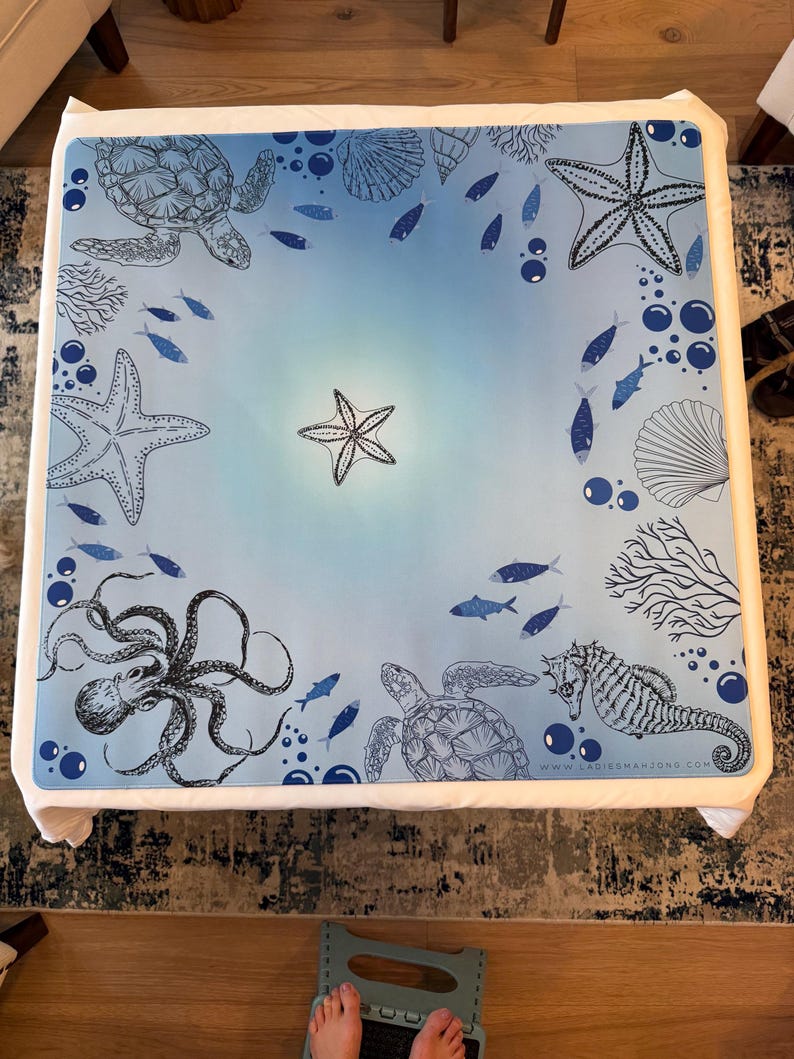 Sea life mahjong Mat with bag: nautical Neoprene noise reducing mat image 5