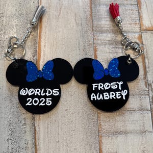 Bag tags Worlds, allstar Cheer, can do other comps, team and athlete on back