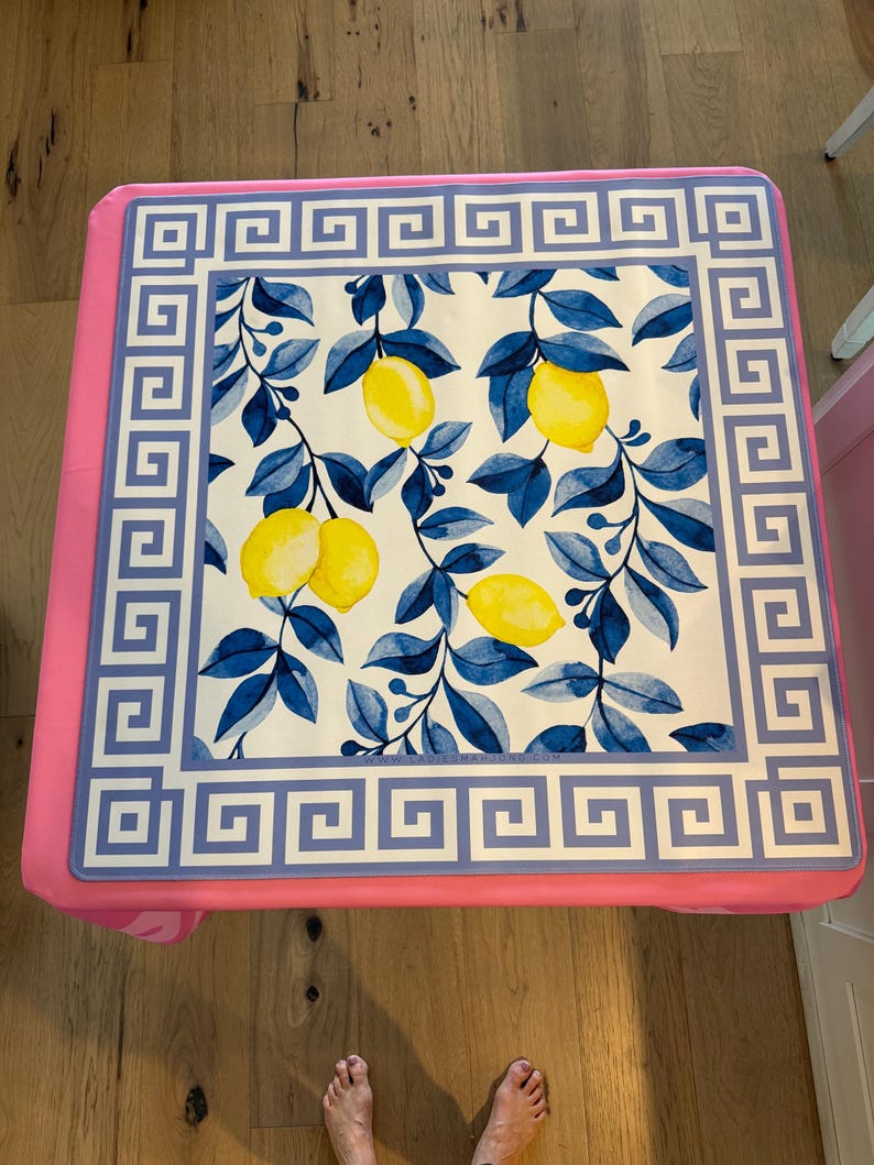 Lemons Mahjong Mat or Rumikube mat with bag: Neoprene noise reducing, tiles and racks not included image 3