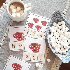 Hot Cocoa Clip Cards- Letters & Numbers