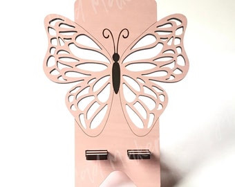 Soporte para teléfono y auriculares personalizado, soporte para teléfono con forma de mariposa, regalo para adolescentes, soporte para teléfono, soporte para teléfono celular, regalo único, mariposa rosa, meñique