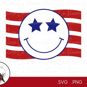 USA Flag Smiley Face SVG, 4th of July SVG, Independence Day, Kids 4th of July, Digital File, Instant Download, Cricut, svg, png