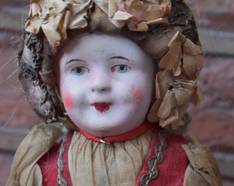 POUPEE ANCIENNE FOLKLORIQUE CELLULOID PETITCOLLIN RARE METIER JOUEUR DE VIELLE