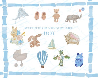 Baby Watercolor Clip Art BUNDLE | Nursery Clip Art | Baby watercolor clipart | Baby Boy nursery images | Watercolor baby |  Baby Clip art