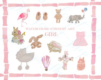 Baby Watercolor Clip Art BUNDLE | Nursery Clip Art | Baby watercolor clipart | Baby Girl nursery images | Watercolor baby |  Baby Clip art