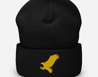 Golden Eagle Embroidered Beanie: Minimalist Cuffed Winter Hat