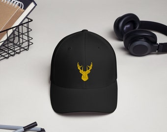 Golden Stag Embroidered Cap: Minimalist Stretch-Fit Hat