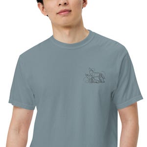 Minimalist Line Art Wolf Pack T-Shirt | Unisex Garment-Dyed Heavyweight Tee | 100% Cotton Nature-Inspired Design