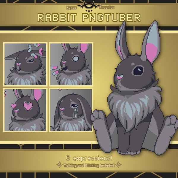 Pixel Bunny Pngtuber | Premade Stream Pet for Twitch, Youtube, Obs, STreamlabs, Live Streaming, Veadotube Mini