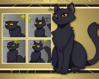 UPDATED Pixel Cat Pngtuber Black | Premade Stream Pet for Twitch, Youtube, Obs, Streamlabs, Live Streaming, Veadotube