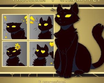 Pixel Katze Pngtuber Schwarz | Vorgefertigtes Haustier auf Twitch, Youtube, Obs, Streamlabs, Live Piercing, Veadotube