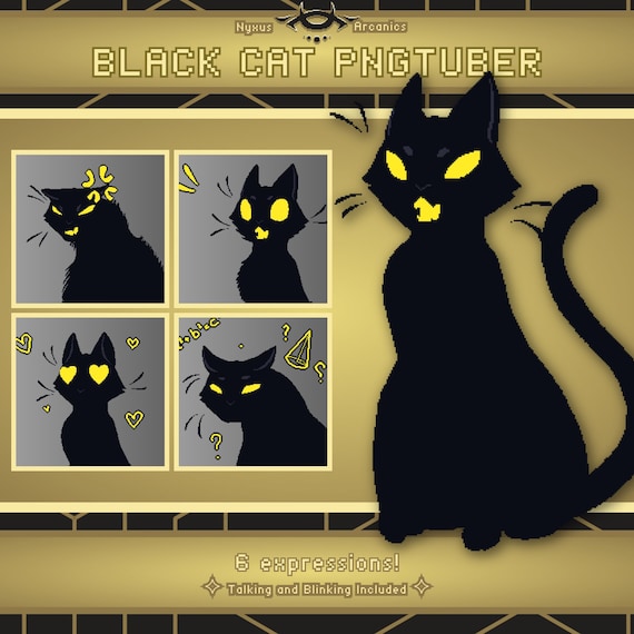 Pixel Black Cat Pngtuber | Premade Stream Pet for Twitch, Youtube, Obs, Streamlabs, Live Streaming, Veadotube