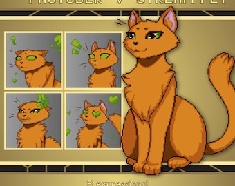 UPDATED Pixel Cat Pngtuber Orange | Premade Stream Pet for Twitch, Youtube, Obs, Streamlabs, Live Streaming, Veadotube