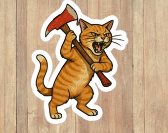 Cat with Axe Sticker