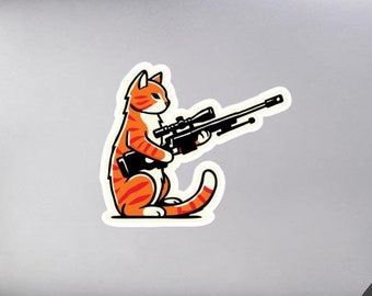 Orange Cat Sniper Sticker