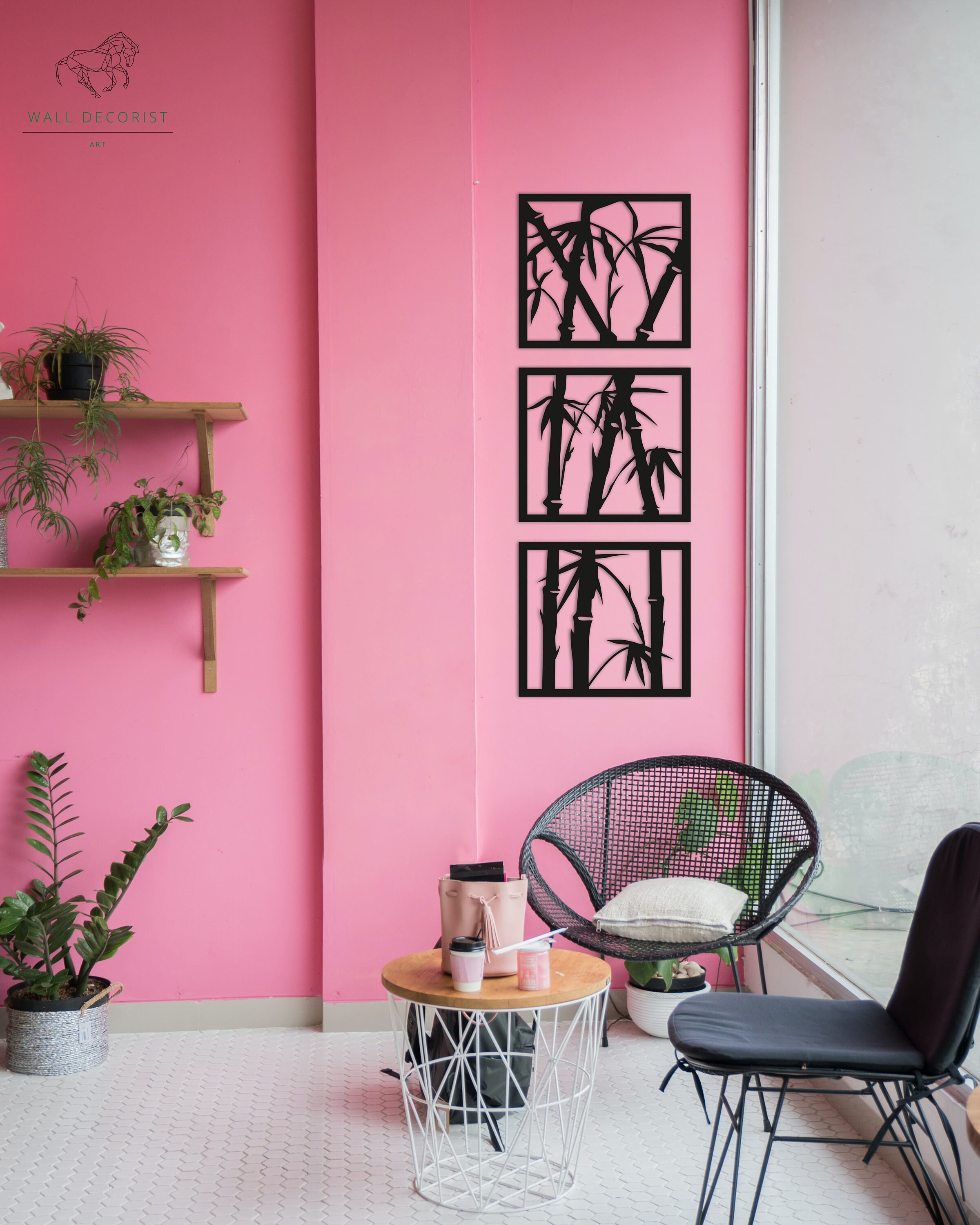 Bamboo wall decor Floral Wall Art Set of 3 vertical Wood Etsy