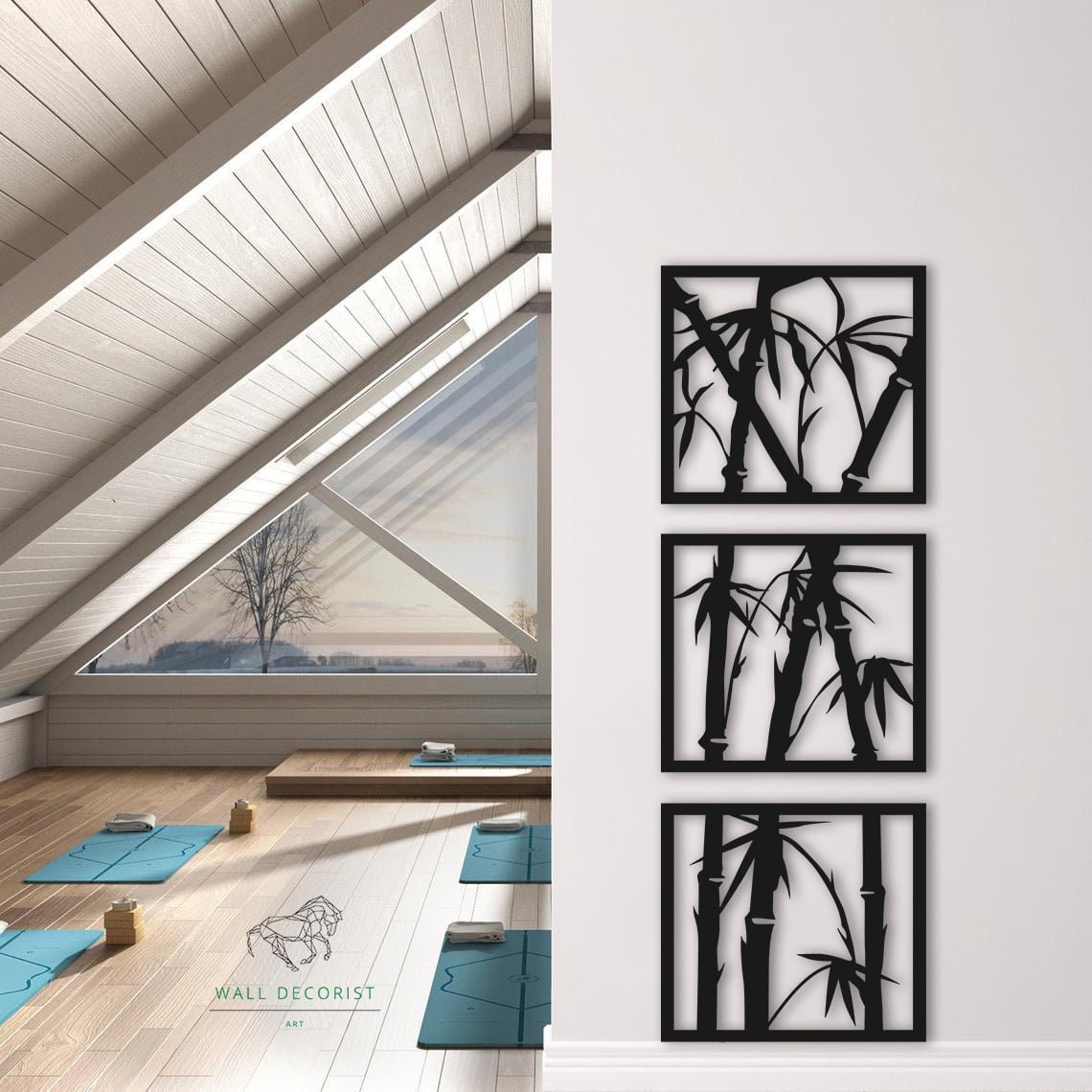 Bamboo Wall Decor Floral Wall Art Set of 3 Vertical Wood Etsy UK