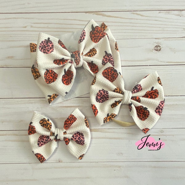 Leopard Pumpkin Headband | Autumn Bow on Clip| | Fall Bow on Nylon | Leopard Pumpkin Headwrap