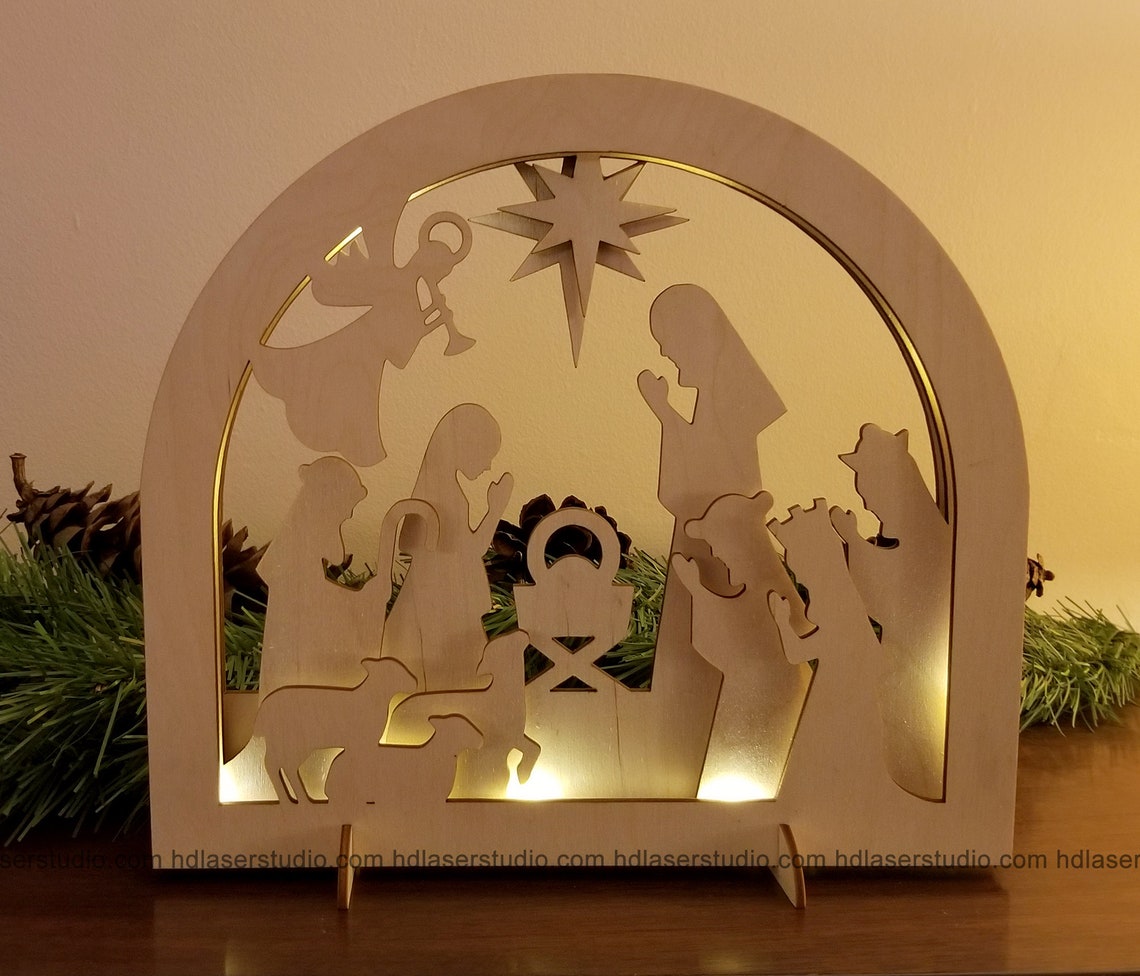 Lighted Nativity Scene Decoration Wood Cutout Perfect for Etsy