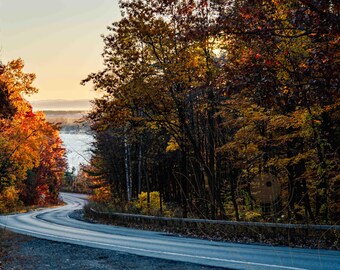 Golden Autumn Winding Road Digital Print | Fall Landscape Photography | Instant Download