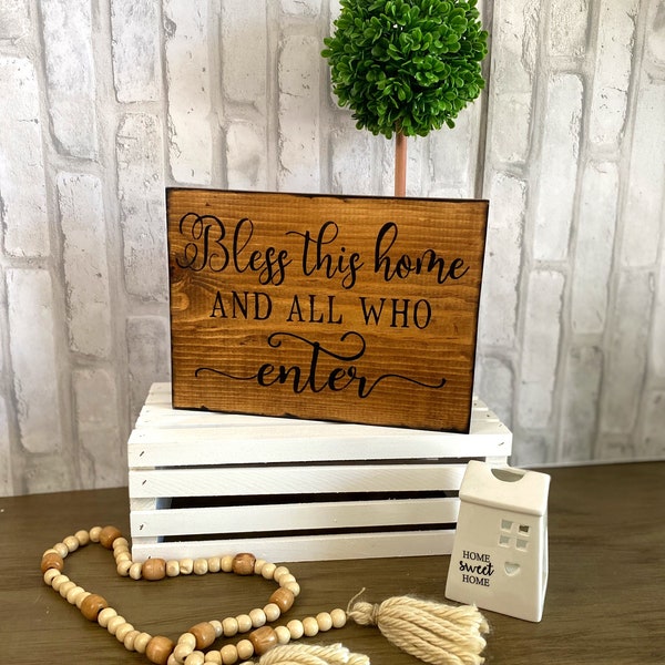 Bless This Home And All Who Enter Wood Sign. Rustic décor. Wooden gift. Living room décor. Gift