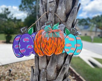 Leopard Trio Pumpkin Door Hanger: Fall Home Decor