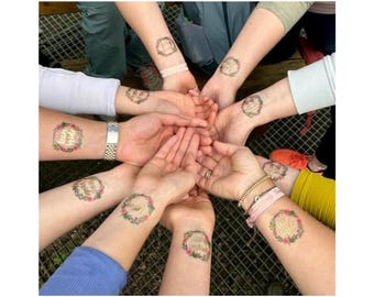 Flower wreath tattoos for your JGA, Bride & Team Bride, Set, Party Tattoos, Wedding, temp tattoos, adhesive tattoos