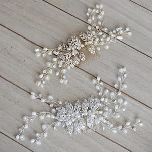 Hair comb rose, bridal hair accessories gold, headpiece wedding silver