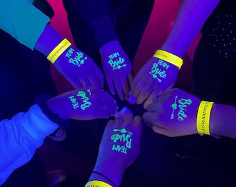 Glowing JGA tattoos, party tattoos, wedding, bride & team bride set, temporary tattoos, adhesive tattoos