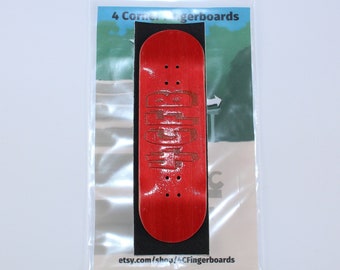 4CFB Red Fingerboard Deck - 30mm Wide Wooden Finger Skateboard - 5 Ply Wood - Laser Engraved Design - Foam Grip Tape - Horizontal Brand