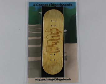 4CFB Bamboo Fingerboard Deck - 30mm Wide Wooden Finger Skateboard - 5 Ply Wood - Laser Engraved Design - Foam Grip Tape - Vertical Brand