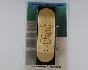 4CFB Natural  Fingerboard Deck - 30mm Wide Wooden Finger Skateboard - 5 Ply Wood - Laser Engraved Design - Foam Grip Tape - Vertical Brand