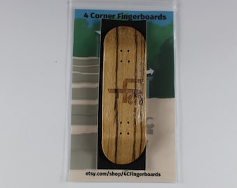 4CFB Zebra Fingerboard Deck - 30mm Wide Wooden Finger Skateboard - 5 Ply Wood - Laser Engraved Design - Foam Grip Tape - Horizontal Logo