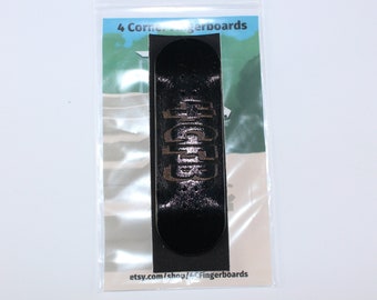 4CFB Black Fingerboard Deck - 30mm Wide Wooden Finger Skateboard - 5 Ply Wood - Laser Engraved Design - Foam Grip Tape - Horizontal Brand
