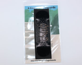 4CFB Black Fingerboard Deck - 30mm Wide Wooden Finger Skateboard - 5 Ply Wood - Laser Engraved Design - Foam Grip Tape - Vertical Brand