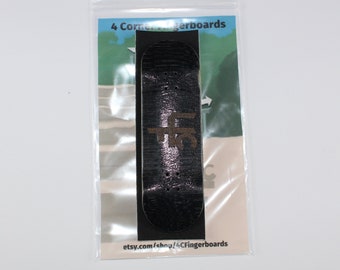 4CFB Black Fingerboard Deck - 30mm Wide Wooden Finger Skateboard - 5 Ply Wood - Laser Engraved Design - Foam Grip Tape - Horizontal Logo
