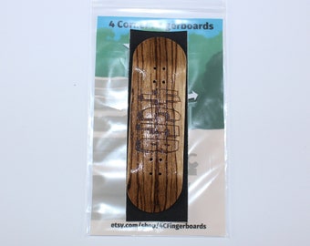 4CFB Zebra Fingerboard Deck - 30mm Wide Wooden Finger Skateboard - 5 Ply Wood - Laser Engraved Design - Foam Grip Tape - Horizontal Brand