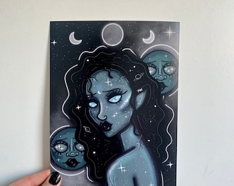 Moon Child Art Print, Celestial Goddess, Spiritual Women Art