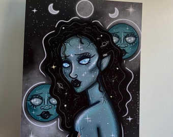 8x10” Moon Child Prints, Moon Goddess Art Print, Celestial Art
