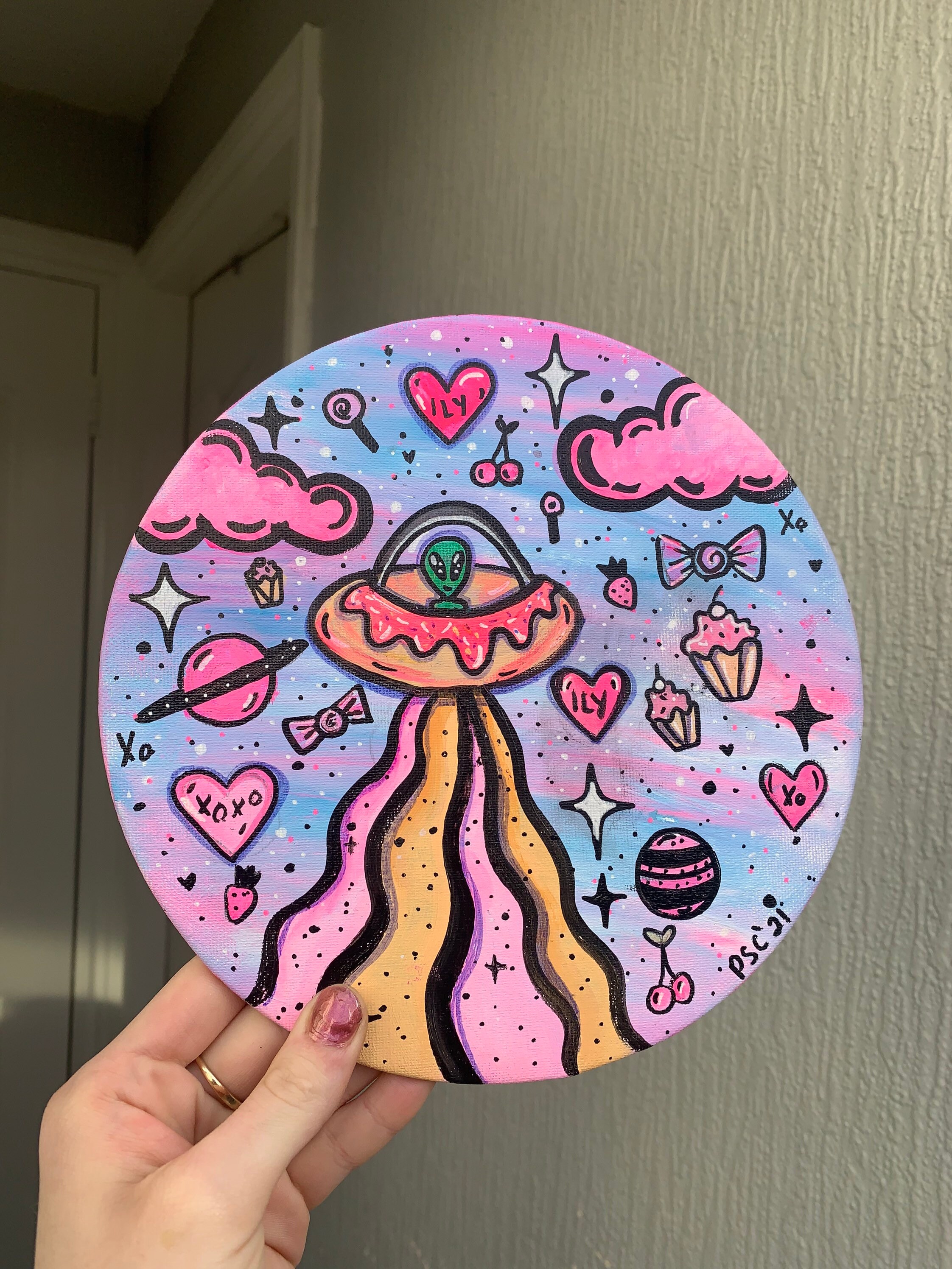 Sweet Space Original Acrylic Painting 8x8 Circle Canvas Art Etsy