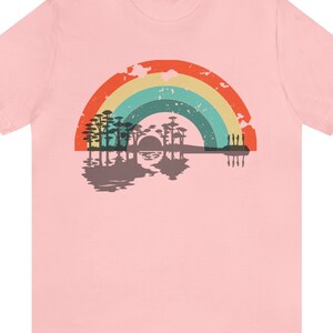 Guitar T-Shirt | Bella Canvas 3001 | Nature&#39;s Melody in Retro Rainbow | Fun Gift for Guitarists
