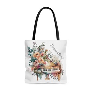 Personalized Watercolor Floral Piano Tote Bag - Available in 3 sizes